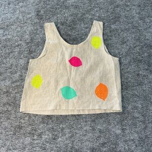 Joolee Linen Lagenlook Cropped Artsy Boho Polka Colorful Tank Top Size S